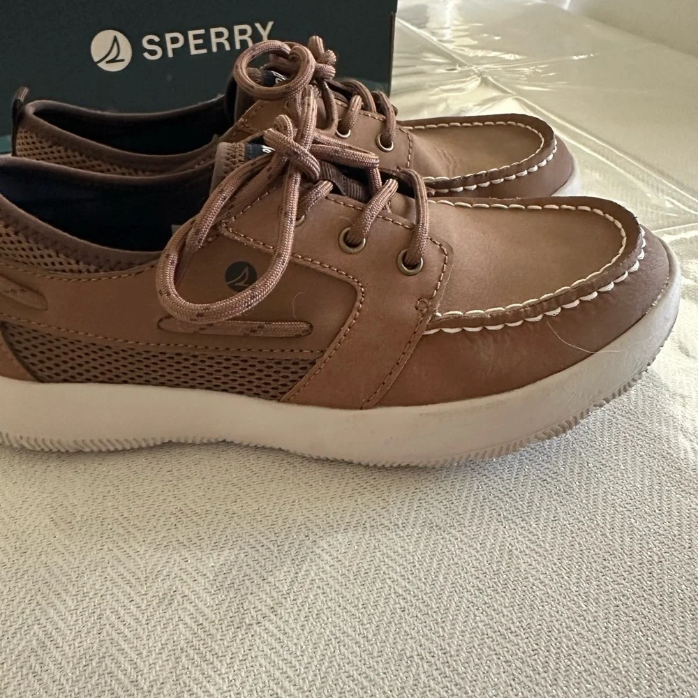 Sperry Brown Boat Shoes with White Sole
